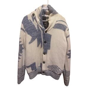 American Stitch Blue White Aztec Print Quilted Ranch Sweater Chunky Thick Sz. M